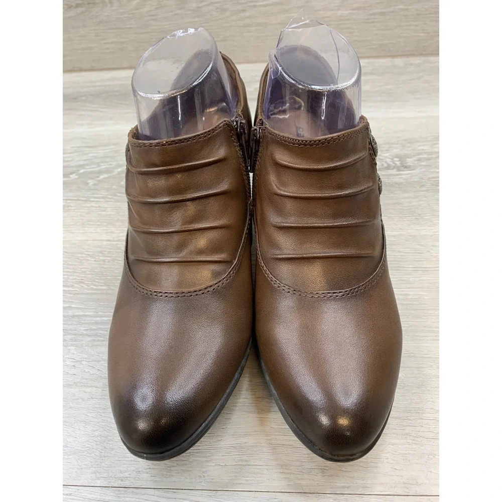 Earth Brown Women's Ankle Boots Leather Pleated Button Shooties 8.5 Shoes